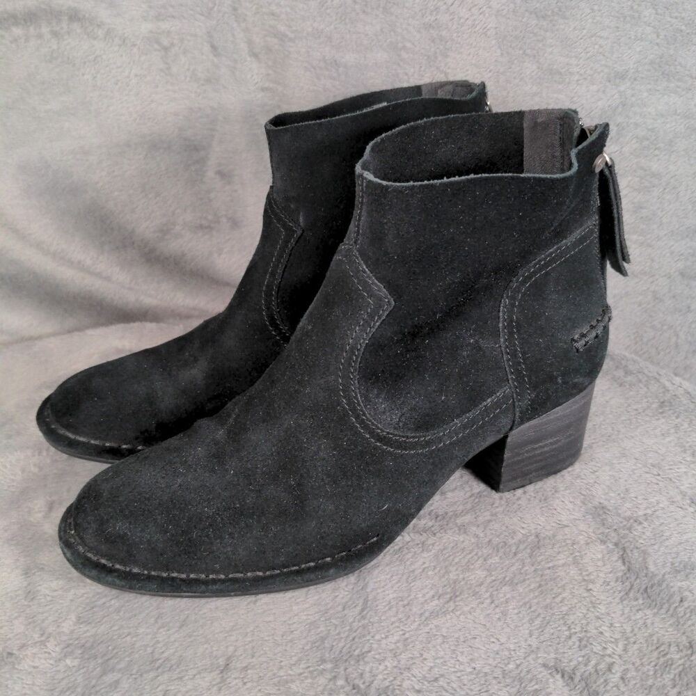 UGG Bandara Ankle Boots Suede Size 6.5 Black Stacked Heel Bootie 1095053